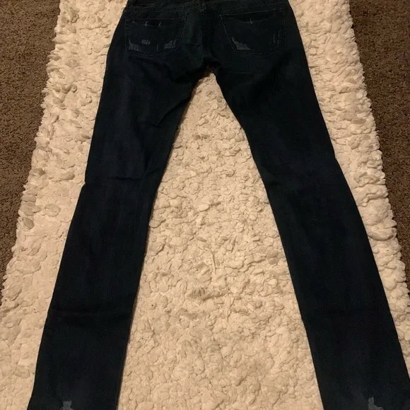 Forever 21 2.1 Women’s Denim Dark Blue Distressed Destroyed Skinny Jeans 28x32 - Picture 12 of 15
